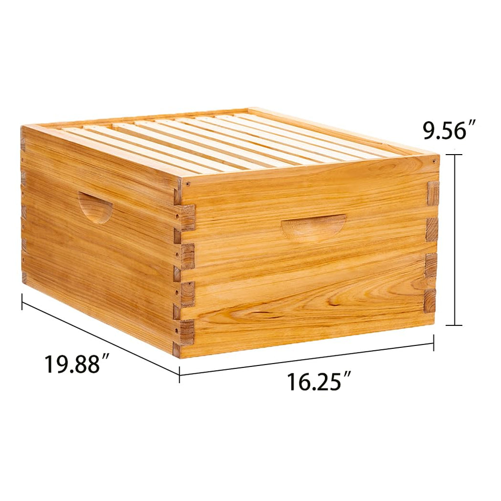 10 Frame Langstroth Deep Brood Bee Hive Box Dipped in Beeswax, Sections of Wood for Beehives, Includes Beehive Frames and Waxed Foundations (Unassembled)