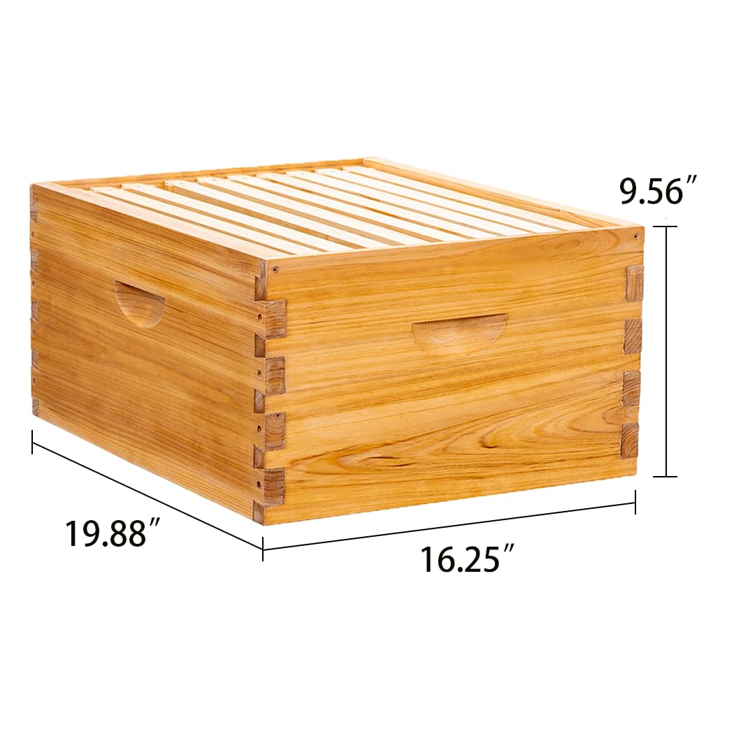 10 Frame Langstroth Deep Brood Bee Hive Box Dipped in Beeswax, Sections of Wood for Beehives, Includes Beehive Frames and Waxed Foundations (Unassembled)