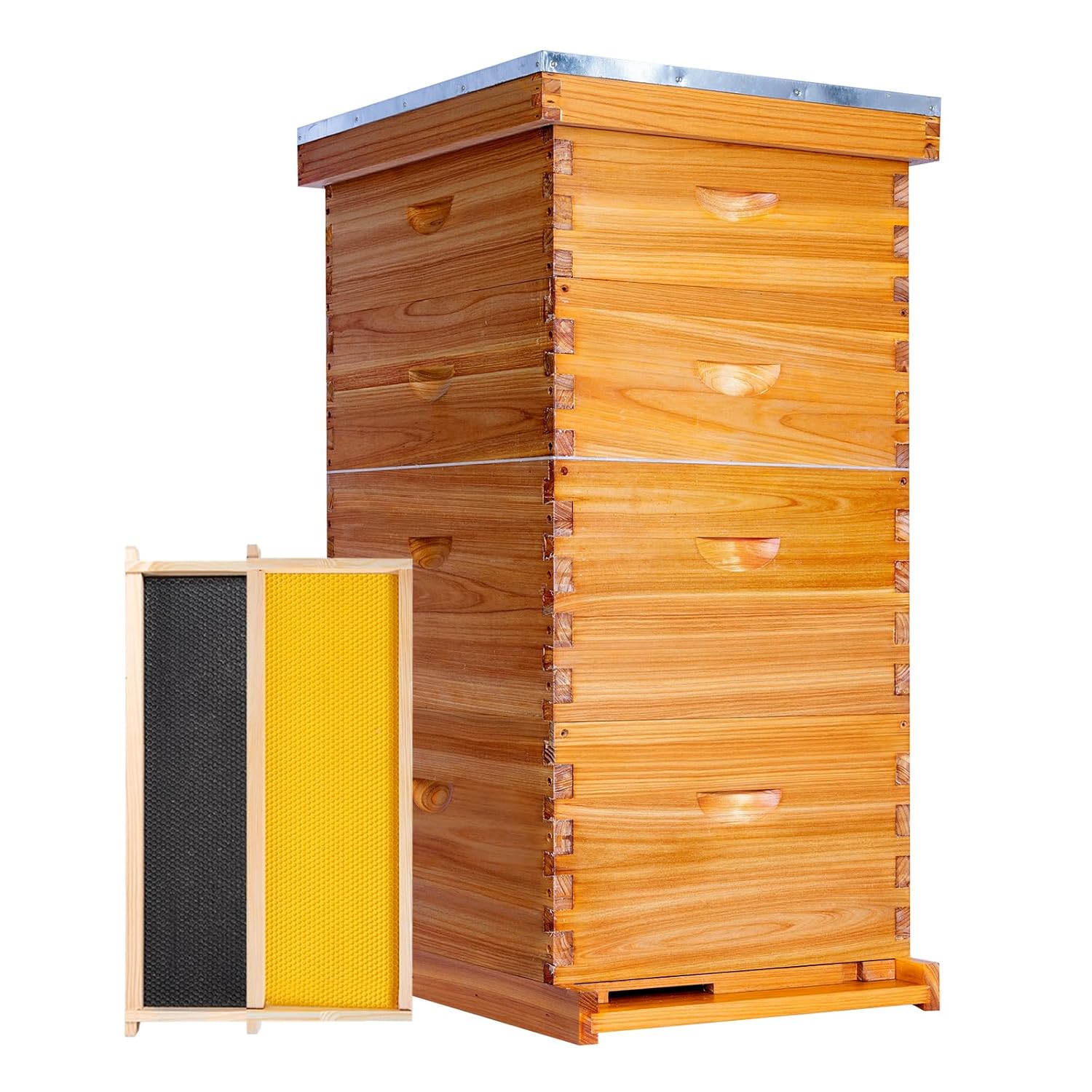10 Frame Langstroth Deep Brood Bee Hive Box Dipped in Beeswax, Sections of Wood for Beehives, Includes Beehive Frames and Waxed Foundations (Unassembled)
