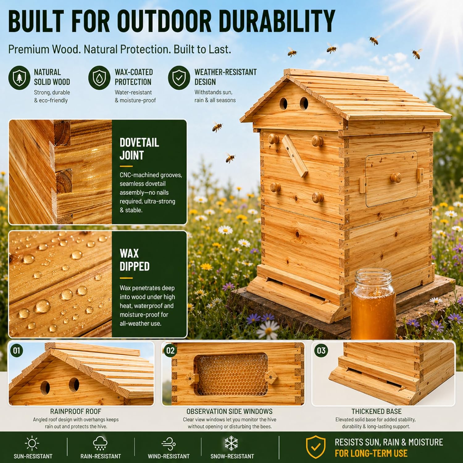 flow Hive Coated with Beeswax  Includes 1 Deep & 1 Medium Boxes with 10 Wooden Frames & Heavy Wax Coated Foundations. Easy Assembly with Predrilled Holes& Screws (Unassembled)